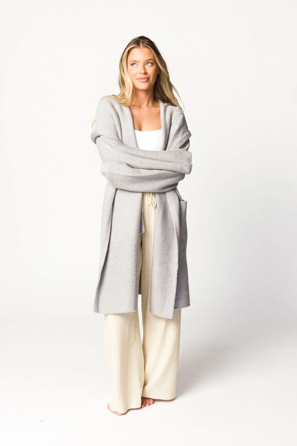 Noah Oversized  Hooded Two Pocket Coatigan in Platinum *LUXURY ITEM*