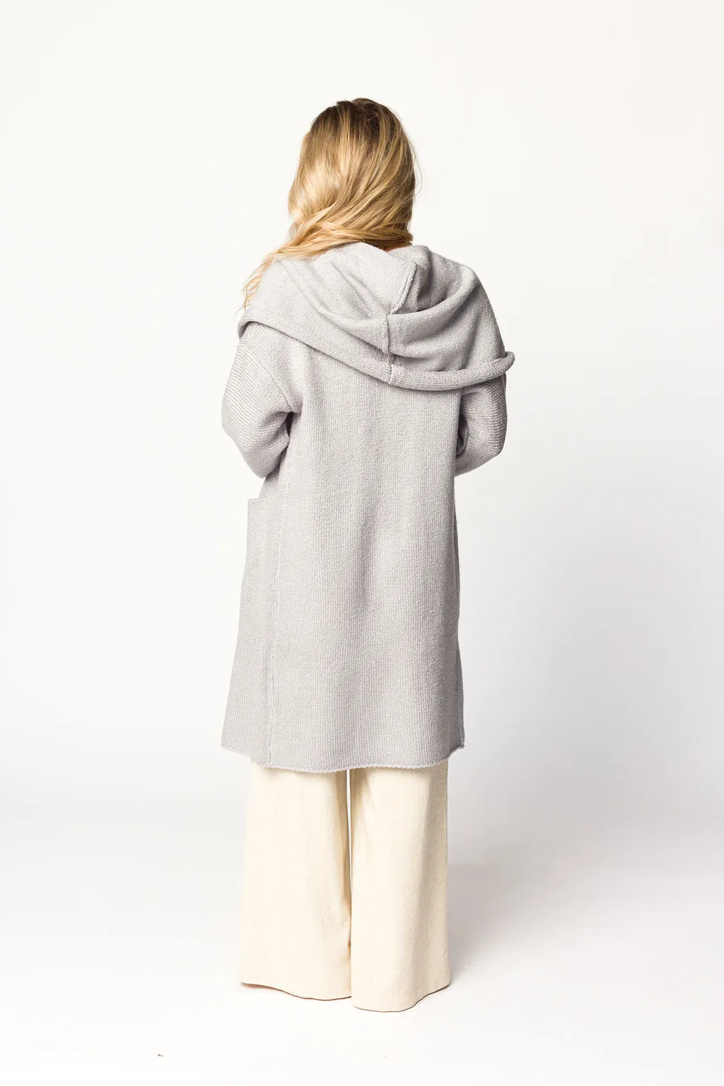 Noah Oversized  Hooded Two Pocket Coatigan in Platinum *LUXURY ITEM*