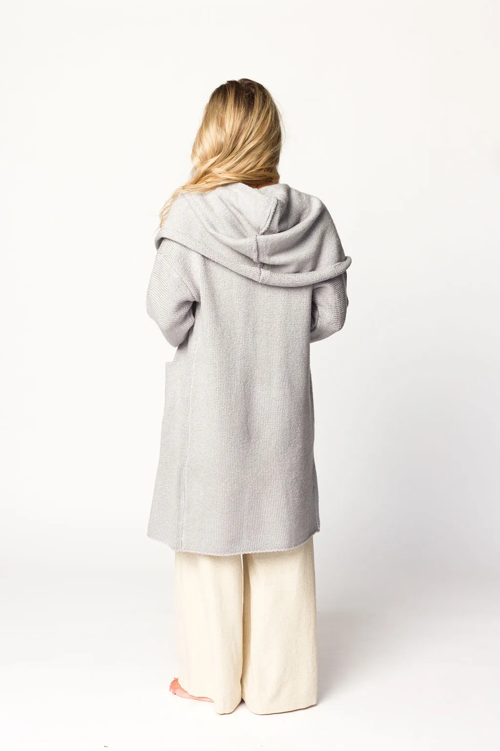 Noah Oversized  Hooded Two Pocket Coatigan in Platinum *LUXURY ITEM*