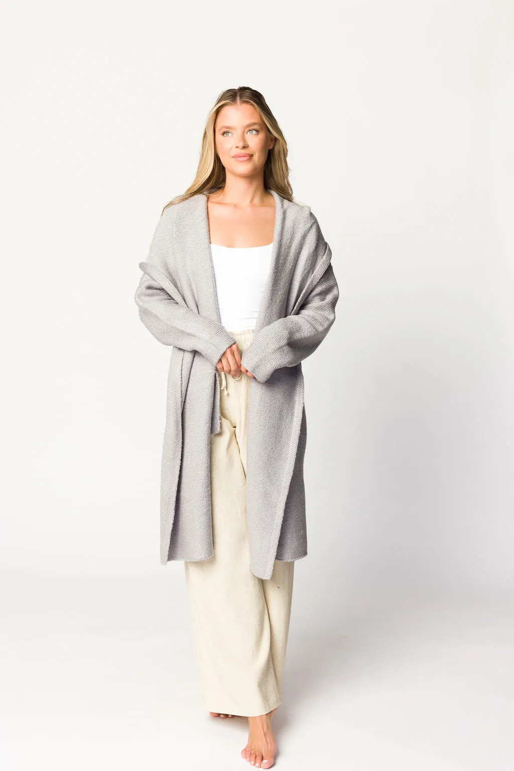 Noah Oversized  Hooded Two Pocket Coatigan in Platinum *LUXURY ITEM*