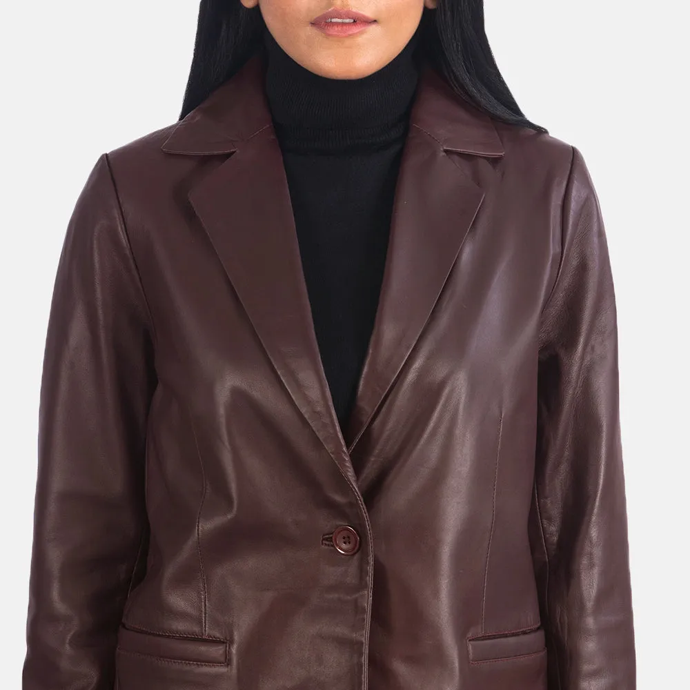 Norma Maroon Leather Blazer