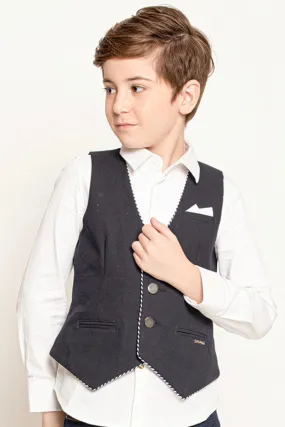 One Friday Kids Boys Navy Blue Solid V-Neck Waist Coat