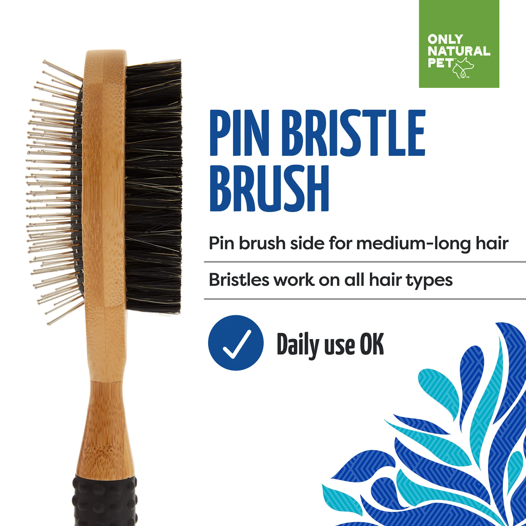 Only Natural Pet Pin Bristle Brush with Bamboo Handle for Dogs