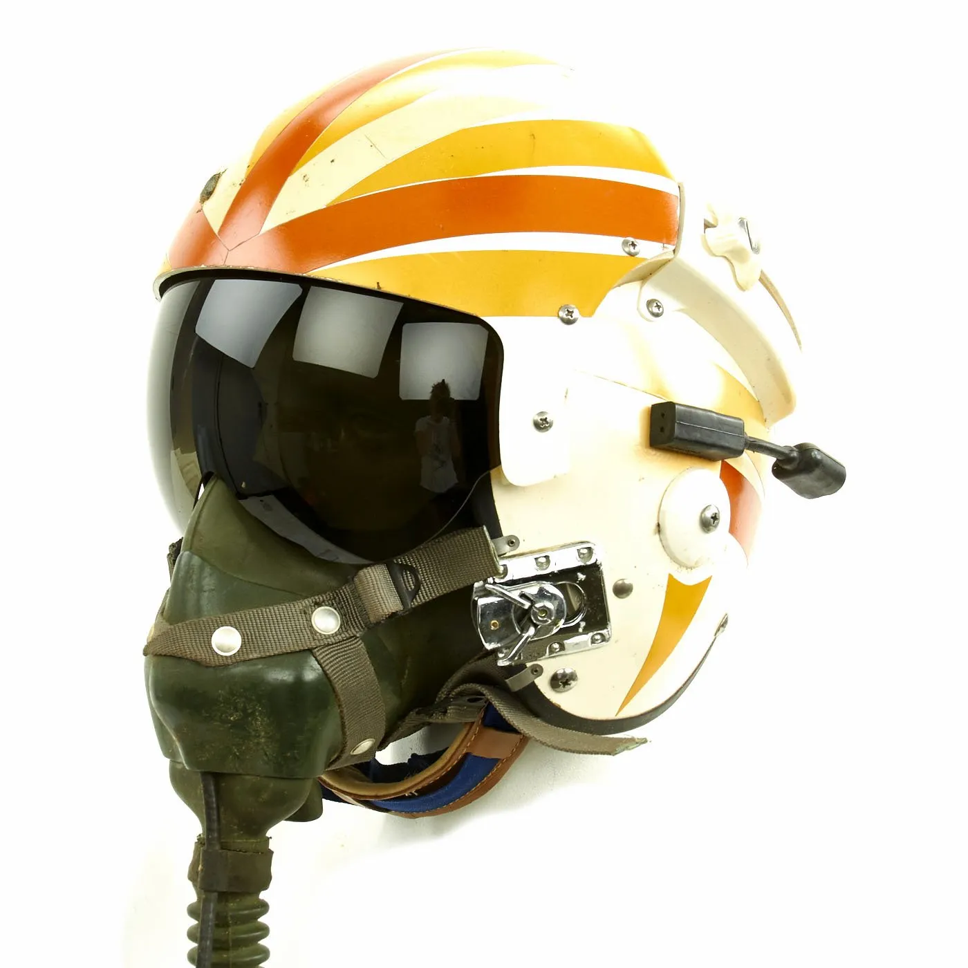 Original U.S. Vietnam War Named USN Pilot APH-6 Dual Visor Ramshorn Flight Helmet with Oxygen Mask and Bag