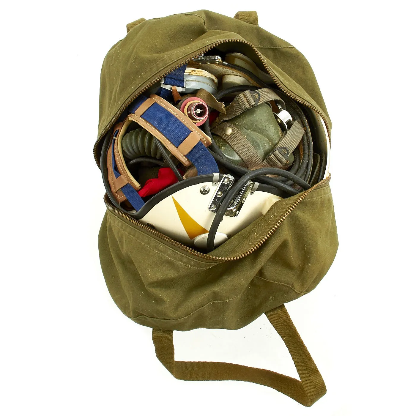 Original U.S. Vietnam War Named USN Pilot APH-6 Dual Visor Ramshorn Flight Helmet with Oxygen Mask and Bag