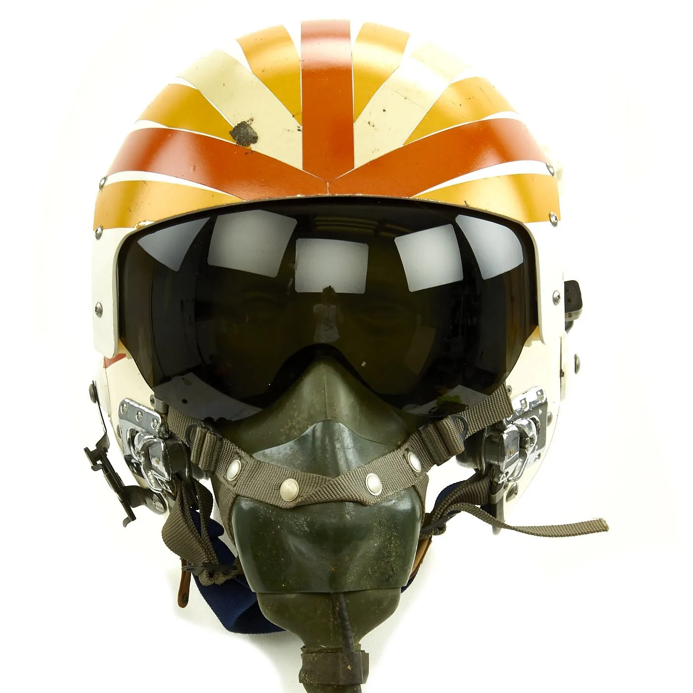 Original U.S. Vietnam War Named USN Pilot APH-6 Dual Visor Ramshorn Flight Helmet with Oxygen Mask and Bag