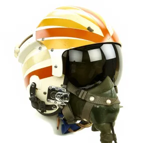 Original U.S. Vietnam War Named USN Pilot APH-6 Dual Visor Ramshorn Flight Helmet with Oxygen Mask and Bag