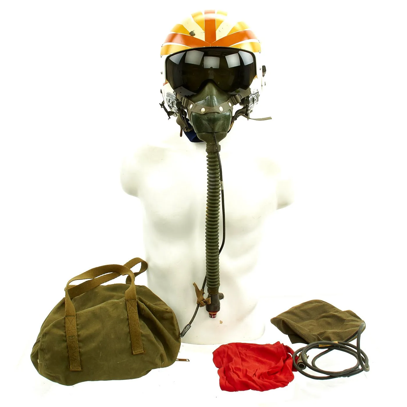 Original U.S. Vietnam War Named USN Pilot APH-6 Dual Visor Ramshorn Flight Helmet with Oxygen Mask and Bag