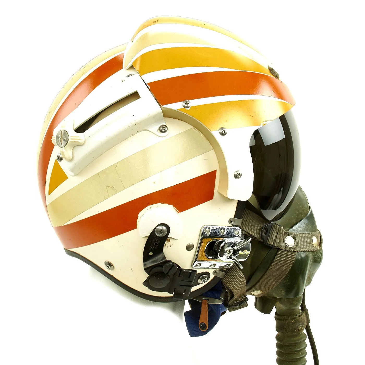 Original U.S. Vietnam War Named USN Pilot APH-6 Dual Visor Ramshorn Flight Helmet with Oxygen Mask and Bag