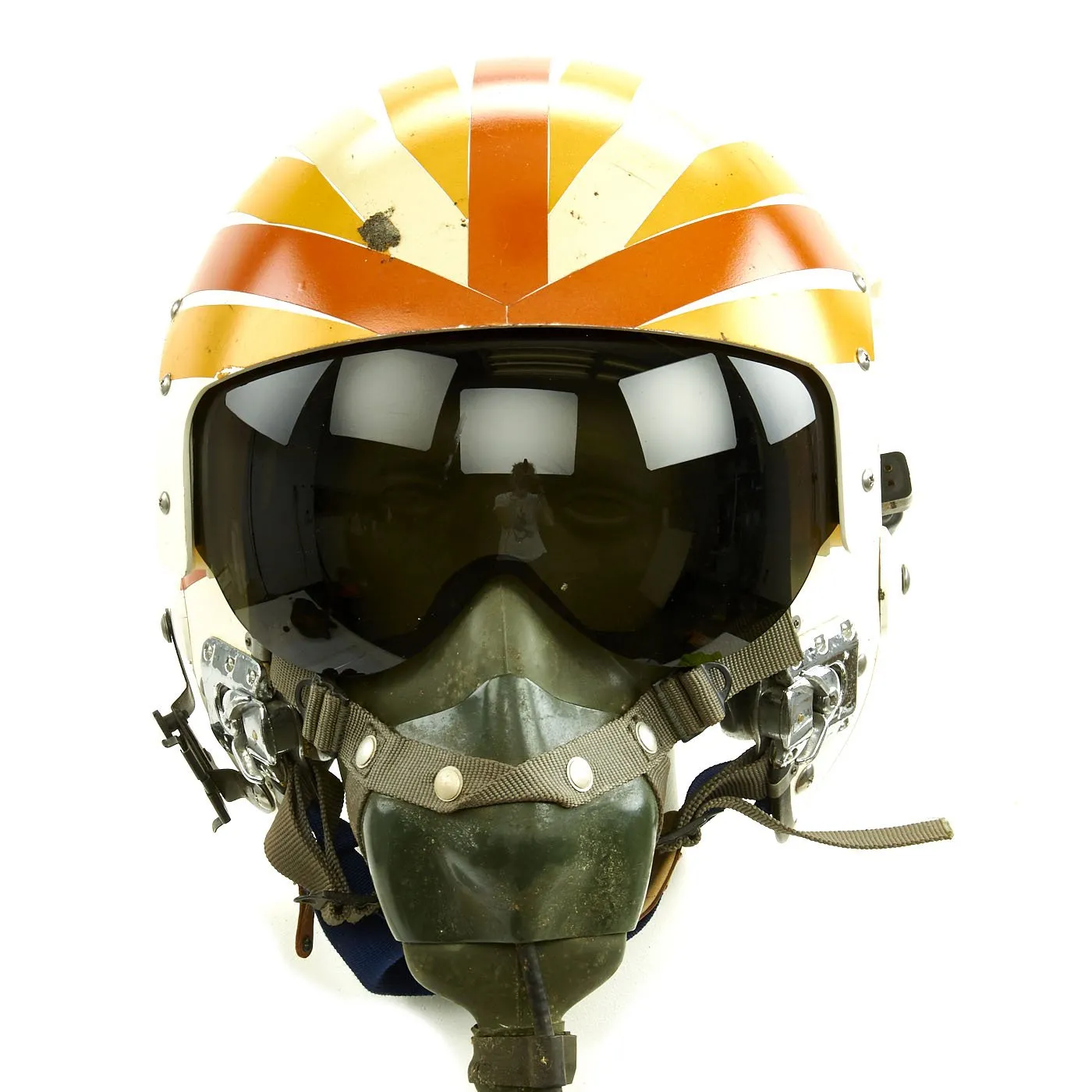 Original U.S. Vietnam War Named USN Pilot APH-6 Dual Visor Ramshorn Flight Helmet with Oxygen Mask and Bag