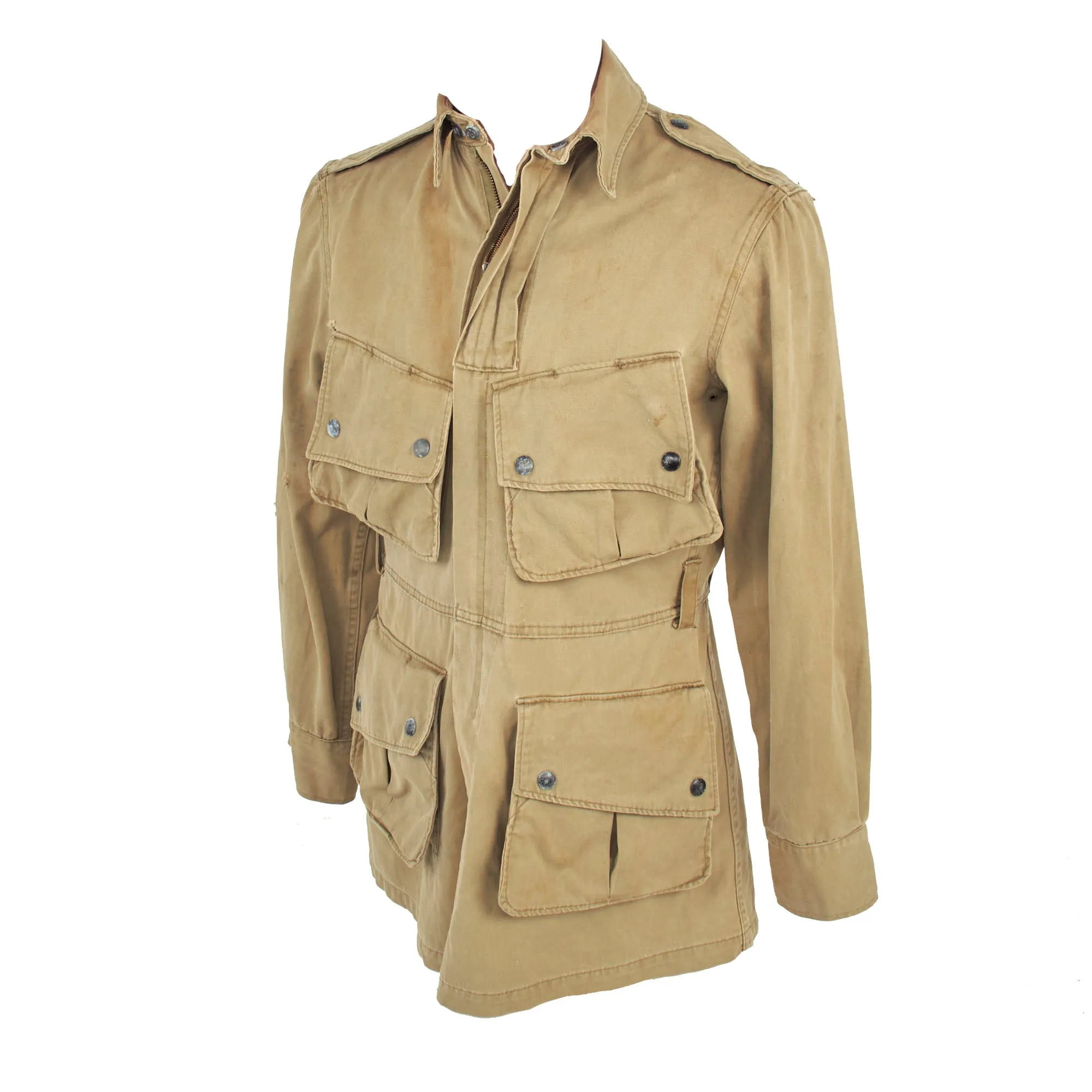 Original U.S. WWII Service Worn M1942 Paratrooper M42 Jump Jacket and Pants - Both Laundry Number Marked