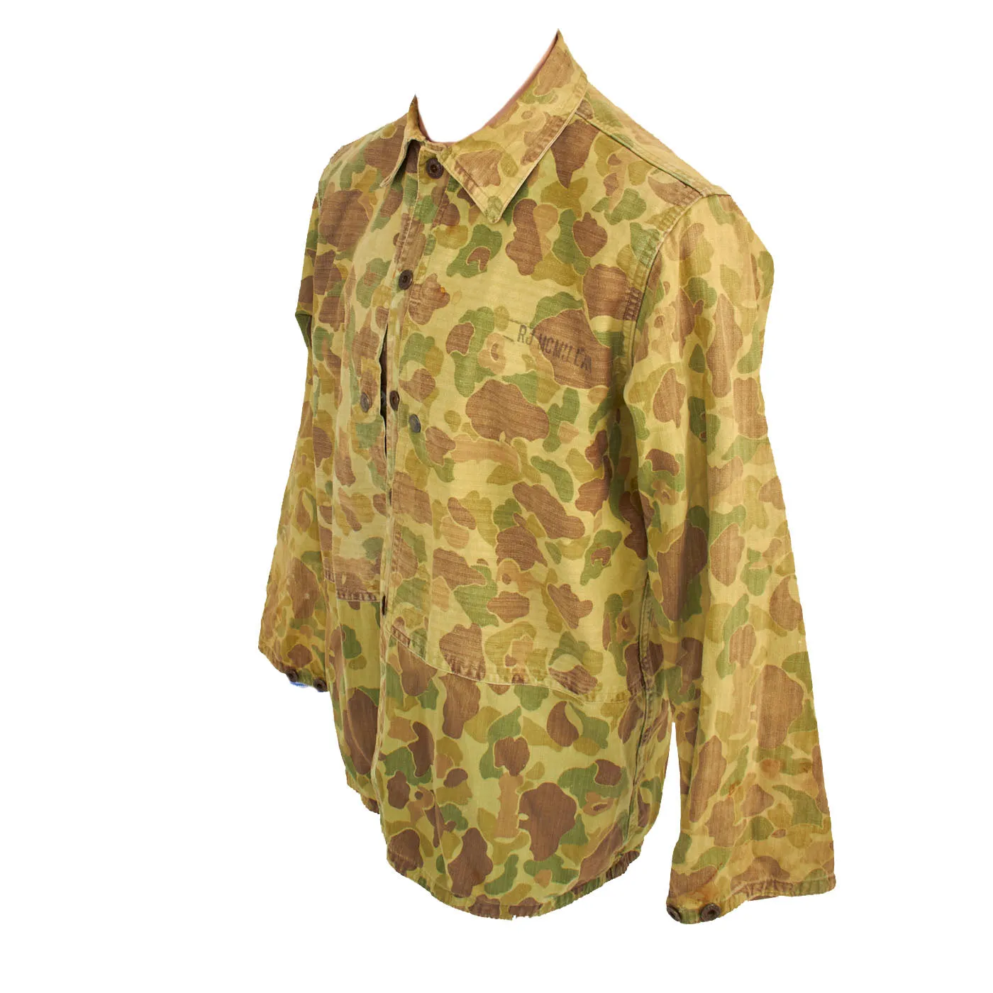 Original U.S. WWII USMC Named P44 Camouflage Pattern 1944 Utility Uniform Coat & Trousers - With Pistol Belt and Suspenders