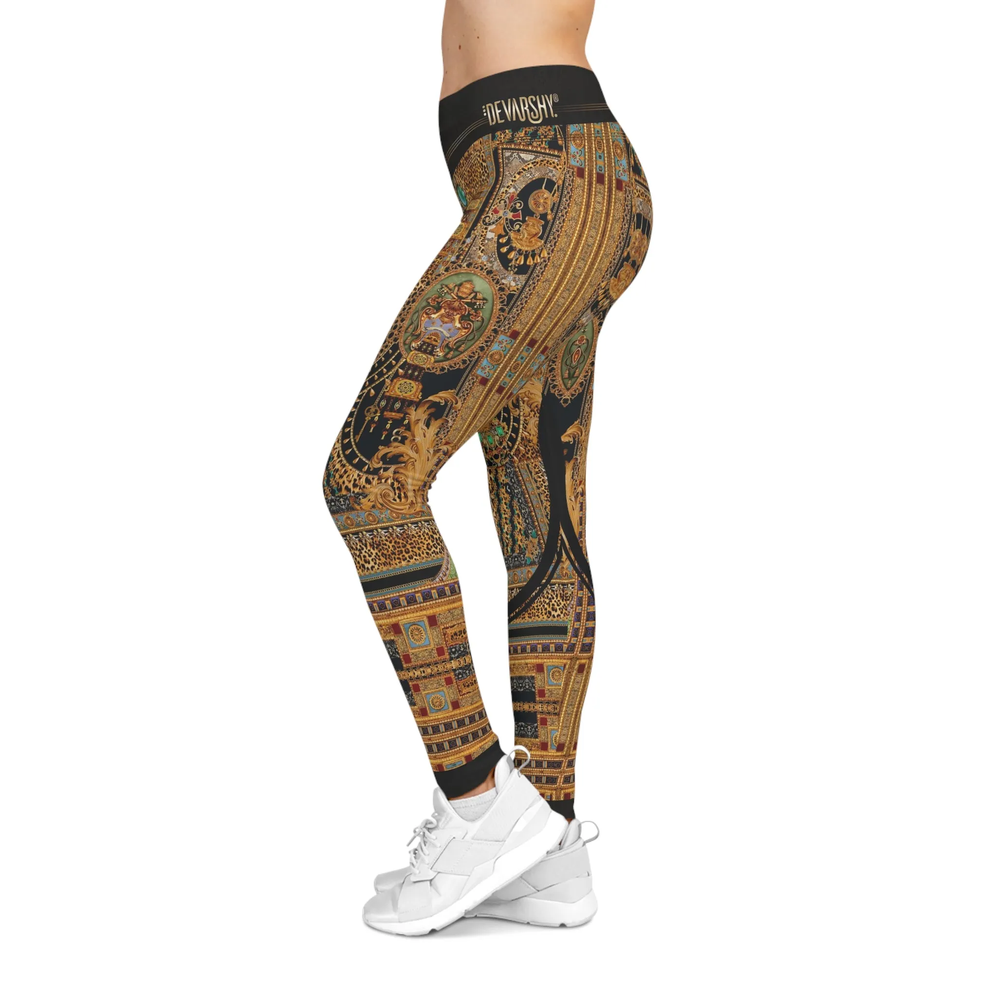 Ornate Leopard Print Leggings Baroque Leggings Animal Print Leggings Women Spandex Leggings  Casual Wear | D20114B