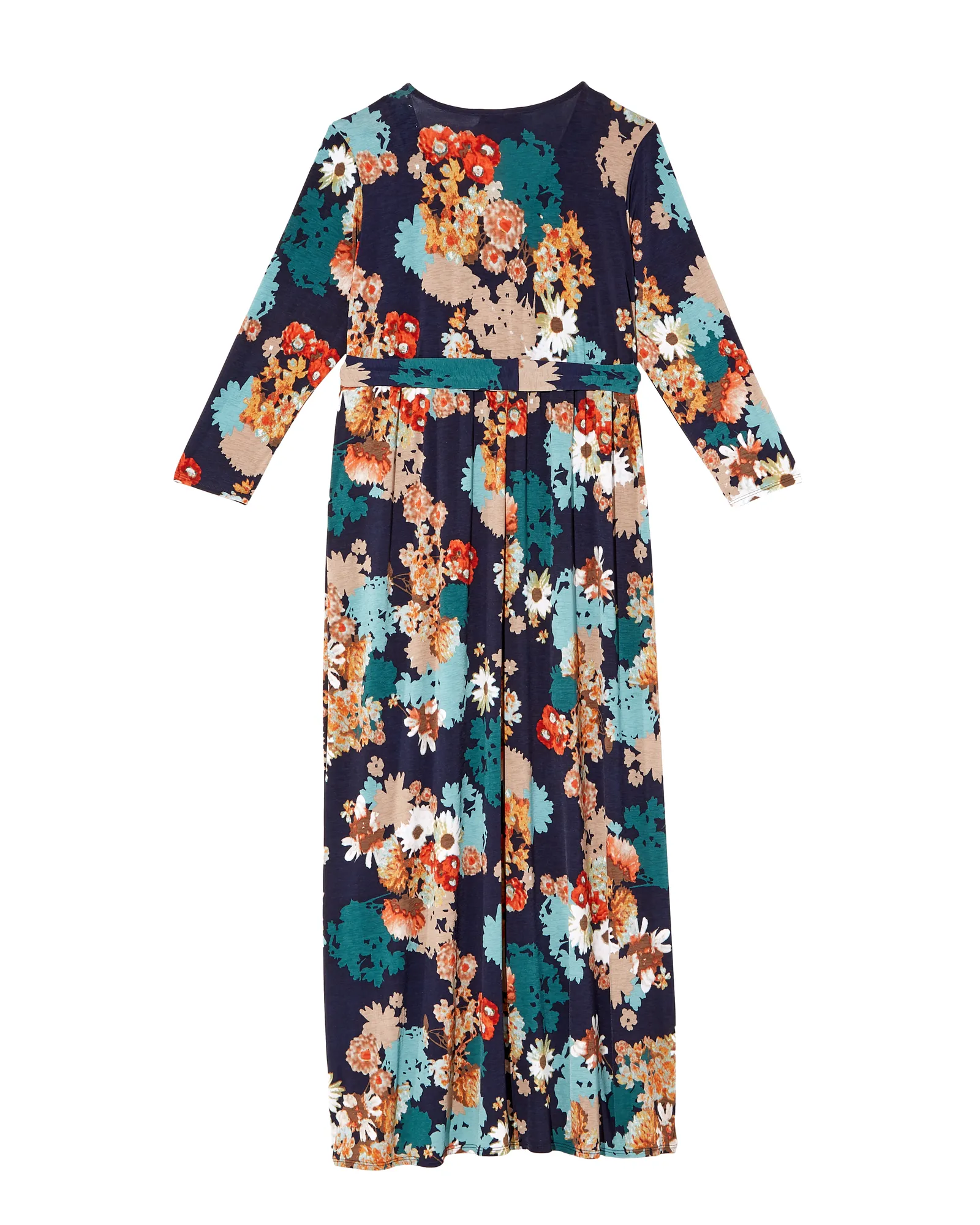 Palm Beach 3/4 Sleeve Maxi Dress | Navy / Orange