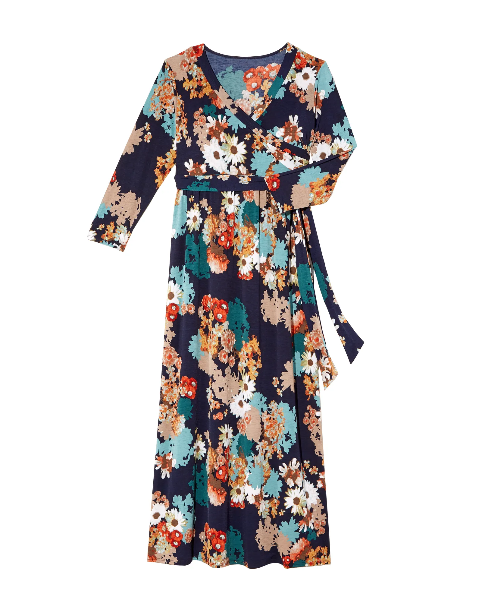 Palm Beach 3/4 Sleeve Maxi Dress | Navy / Orange