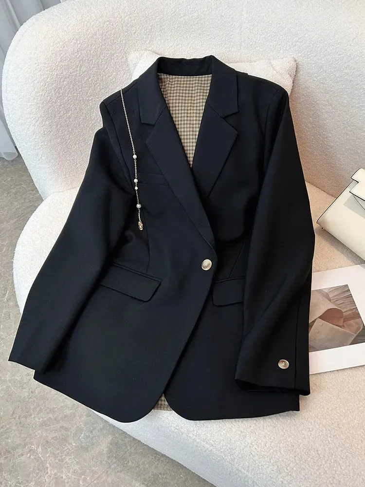 Patchwork Button Blazers For Women Notched Collar Long Sleeve Loose Casual Hit Color Blazer Female Fashion Clothing