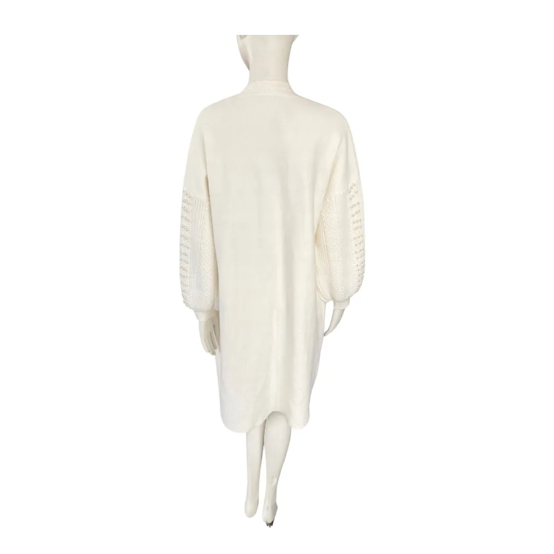 Pearl Sleeve Long Knit Cardigan Cream SIZE XL