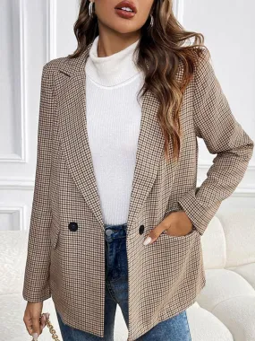 Perfee Plaid Lapel Collar Long Sleeve Blazer