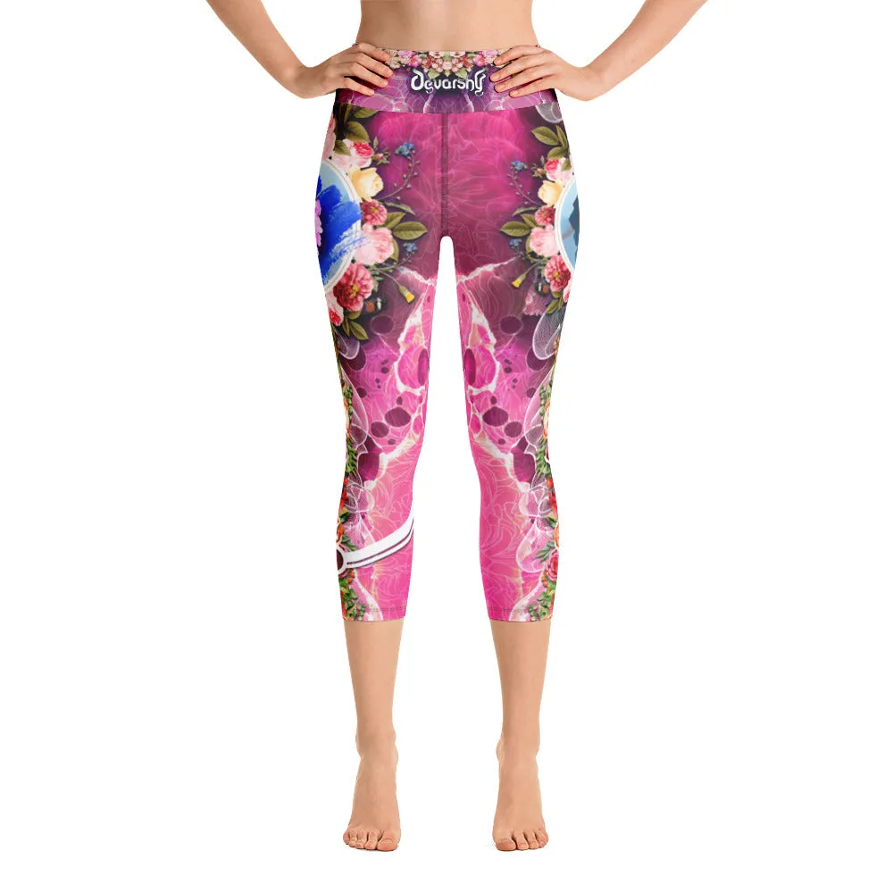 Pink Florals YOGA Capri Leggings Floral Print Capri Leggings Pink Capri Leggings for Yoga, PF