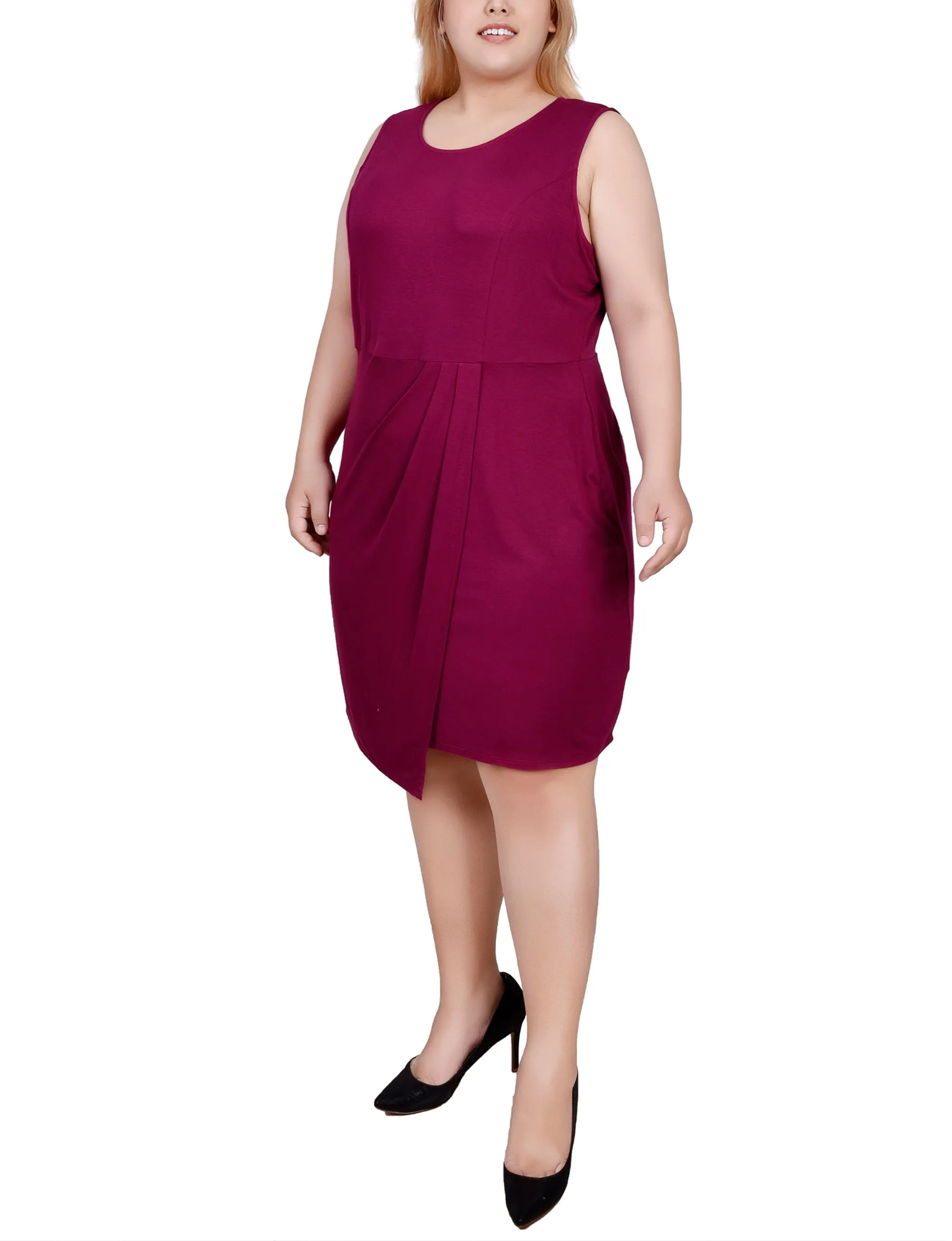 Plus Size Sleeveless Faux Wrap Skirt Dress