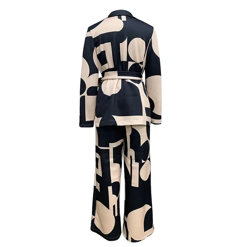 Pre Order:  Printed Coat   Wide Leg Pants Loungewear Set