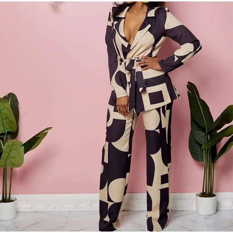 Pre Order:  Printed Coat   Wide Leg Pants Loungewear Set