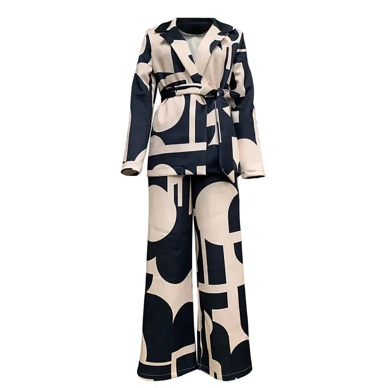 Pre Order:  Printed Coat   Wide Leg Pants Loungewear Set