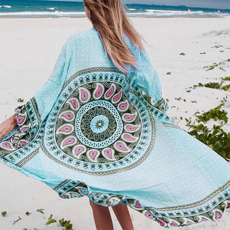 Print Loose Long Cardigan Cover-Up Swimsuit Coat