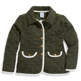 Quilted Peplum Coat -- Moss w/ Ivory