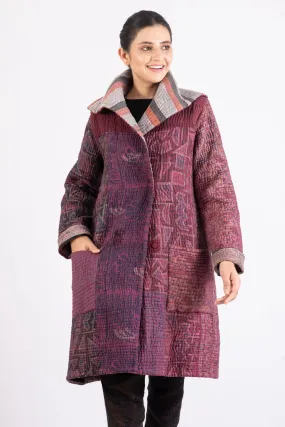 QUILTED VINTAGE COTTON KANTHA POCKET MEDIUM COAT