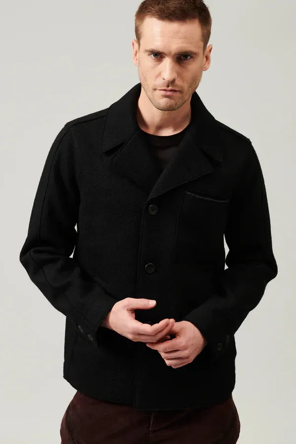 Raw cut boiled wool peacoat - Black