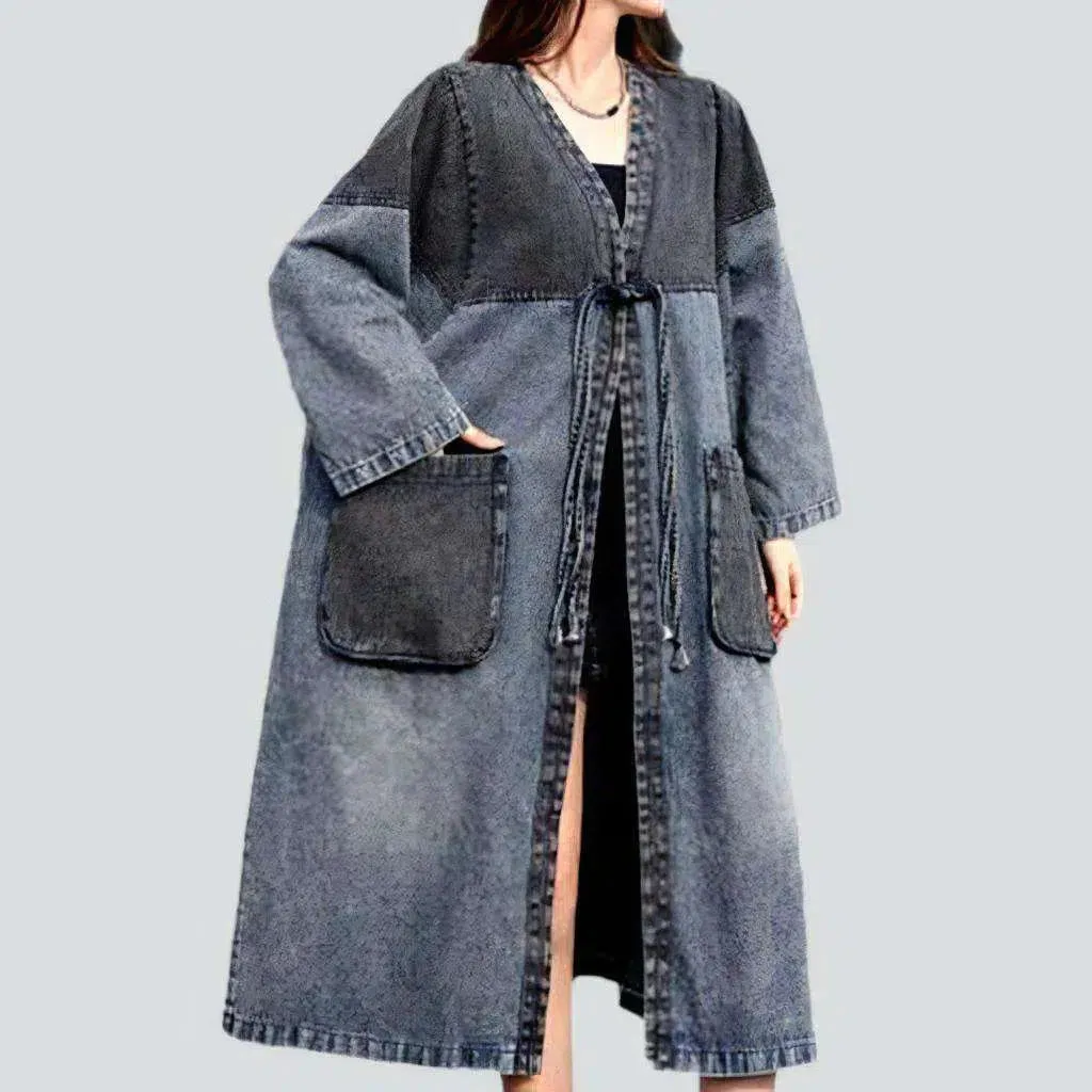 Sanded dark denim coat
 for women