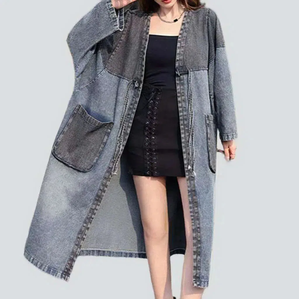 Sanded dark denim coat
 for women