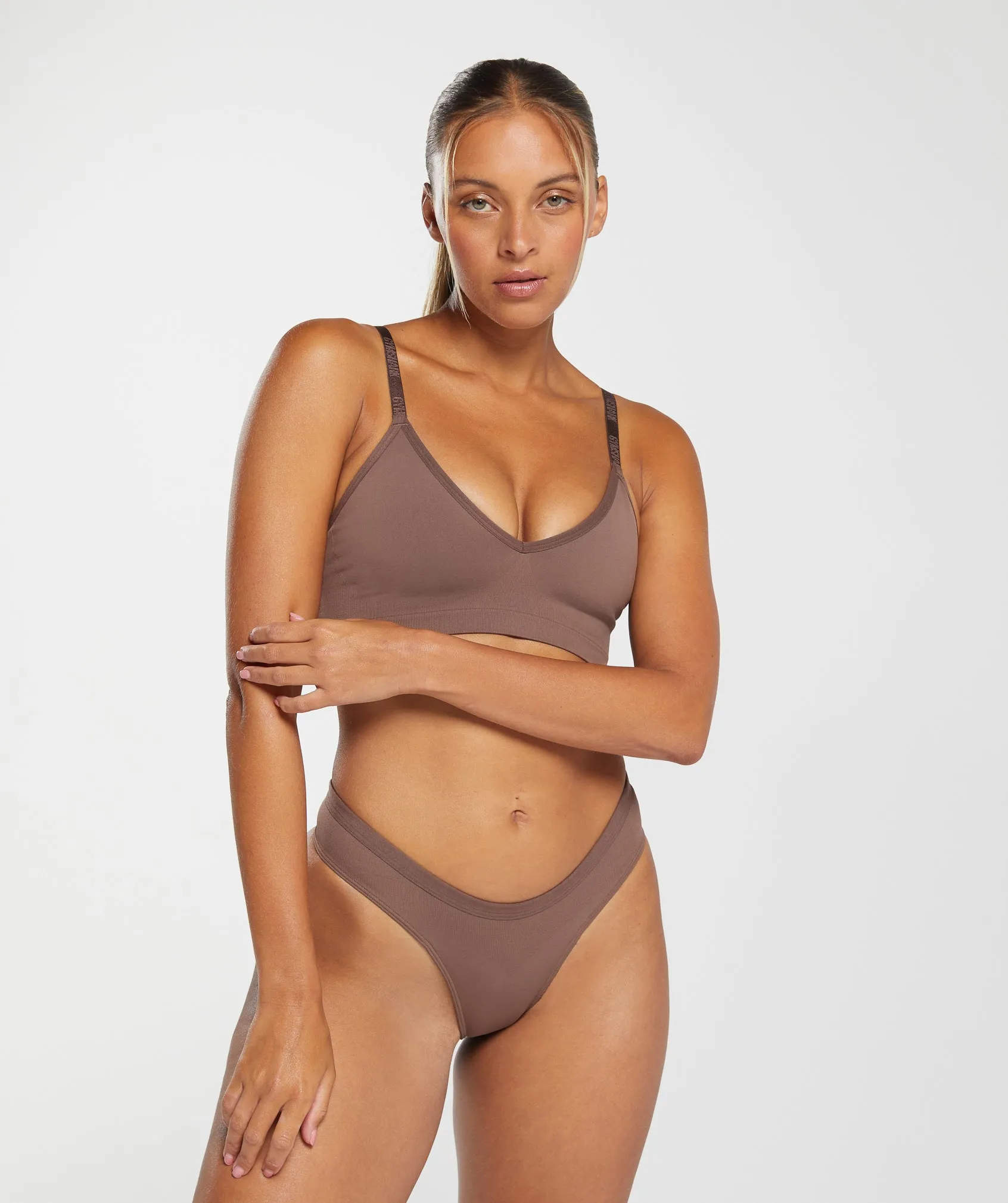 Seamless Dipped Front Thong - Soft Brown