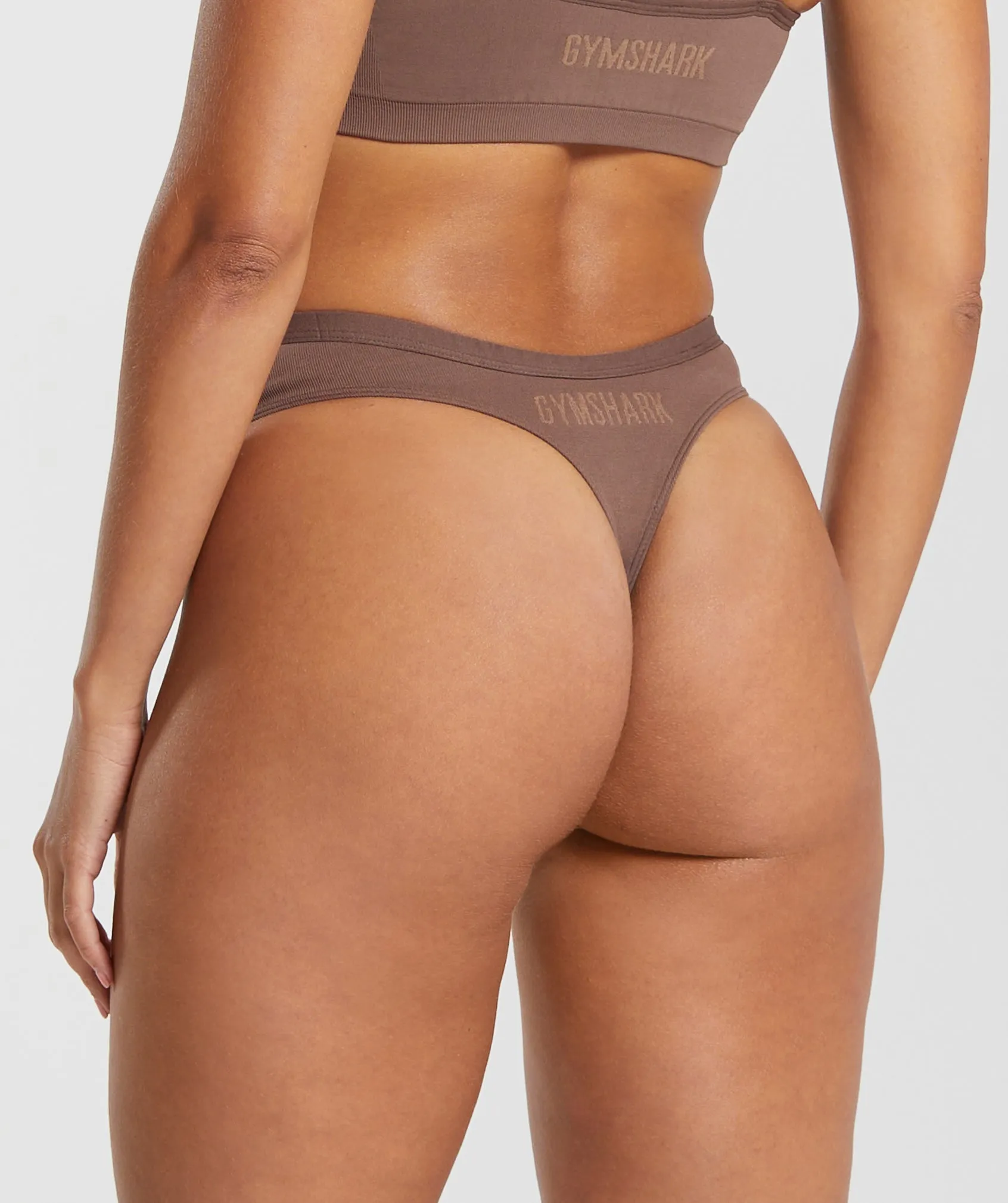 Seamless Dipped Front Thong - Soft Brown