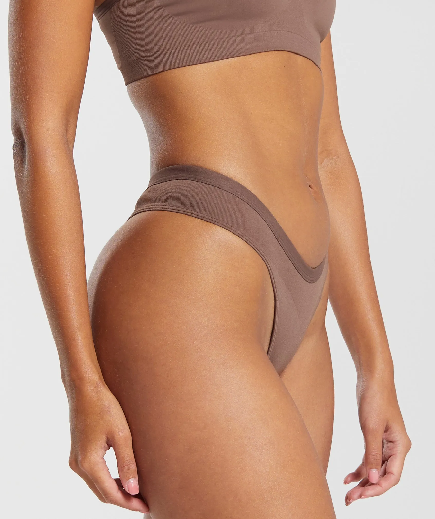 Seamless Dipped Front Thong - Soft Brown