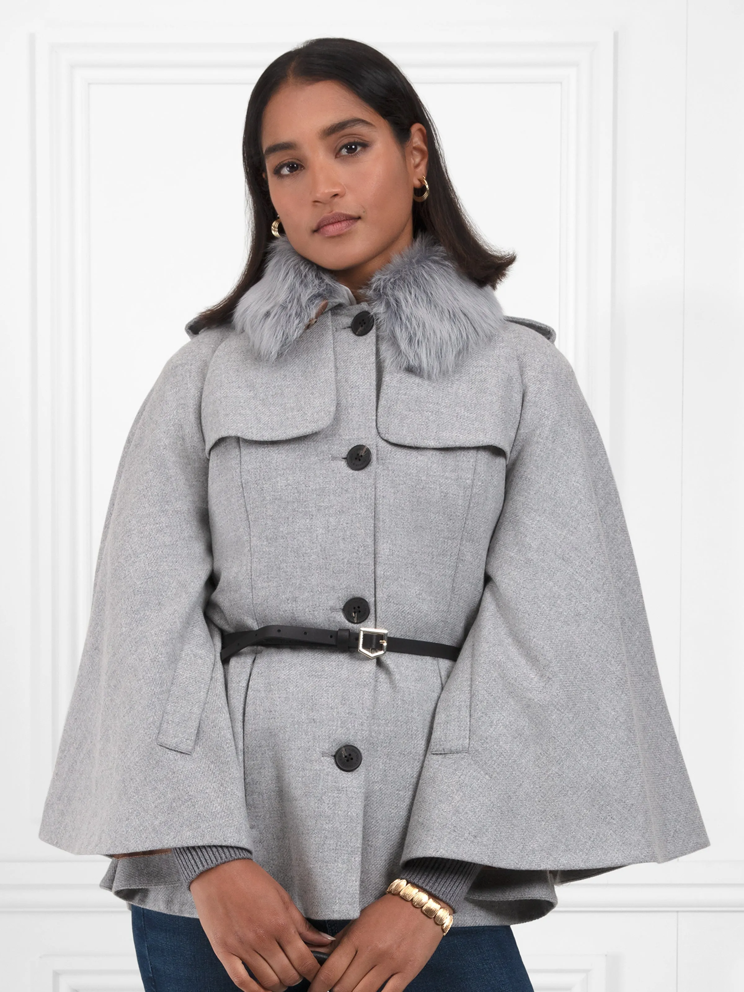 Sienna Wool Cape - Light Grey