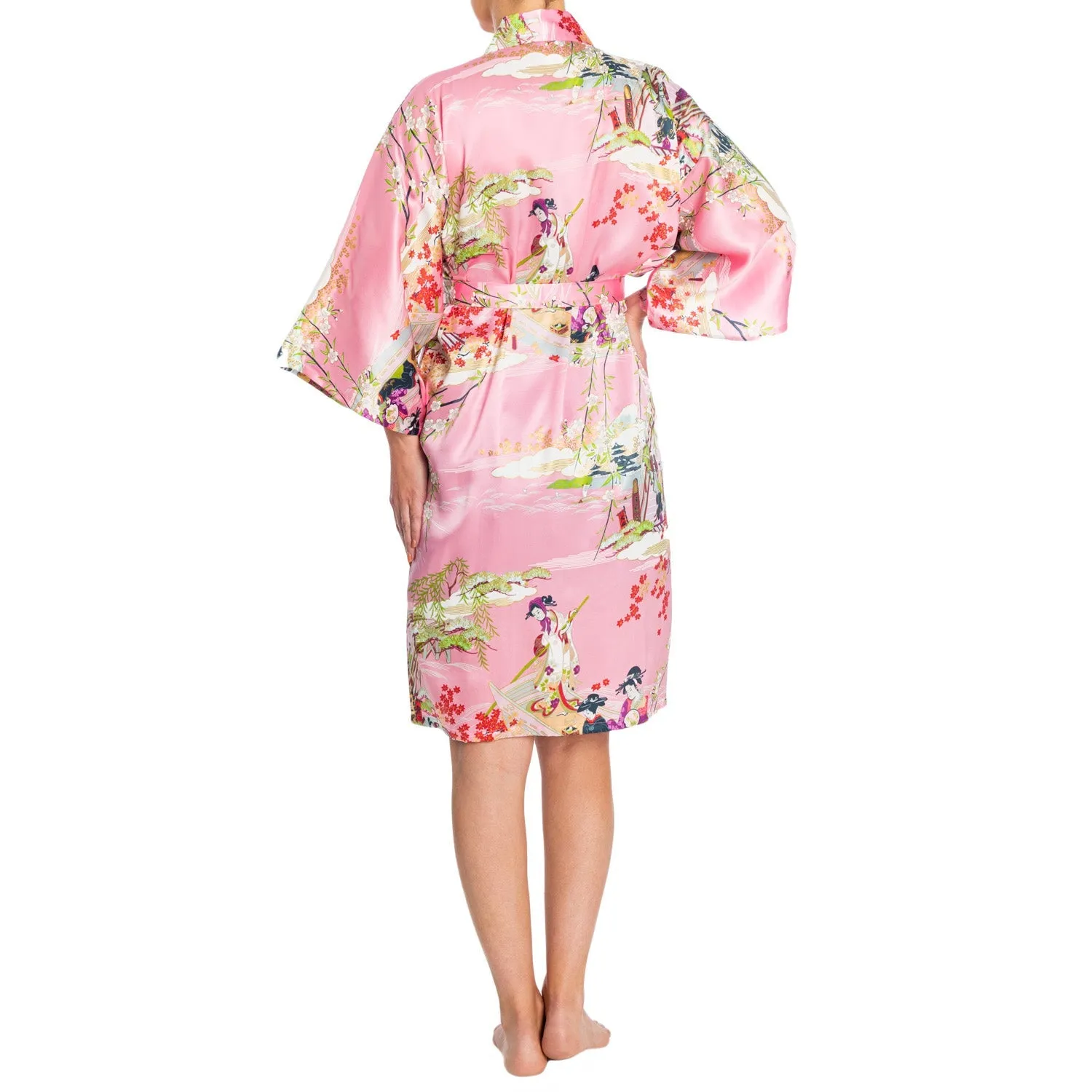 Silk Ukiyoe Print Short Pink Japanese Kimono