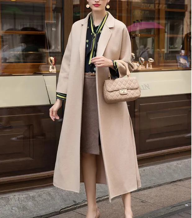 Slit Waist Belt Wool Coat, Handmade Long Warm Women Wool Coat Jacket/2662