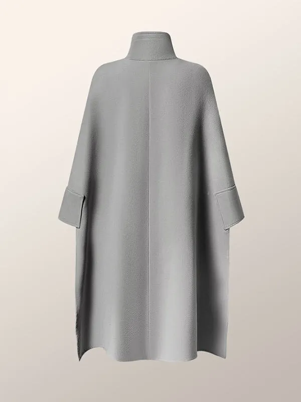 Split-Joint Batwing Sleeves High-Low High-Neck Woolen Coat Cape