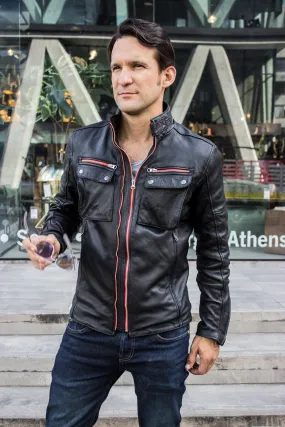 STONE Leather Jacket - Double zip in  Washed Black