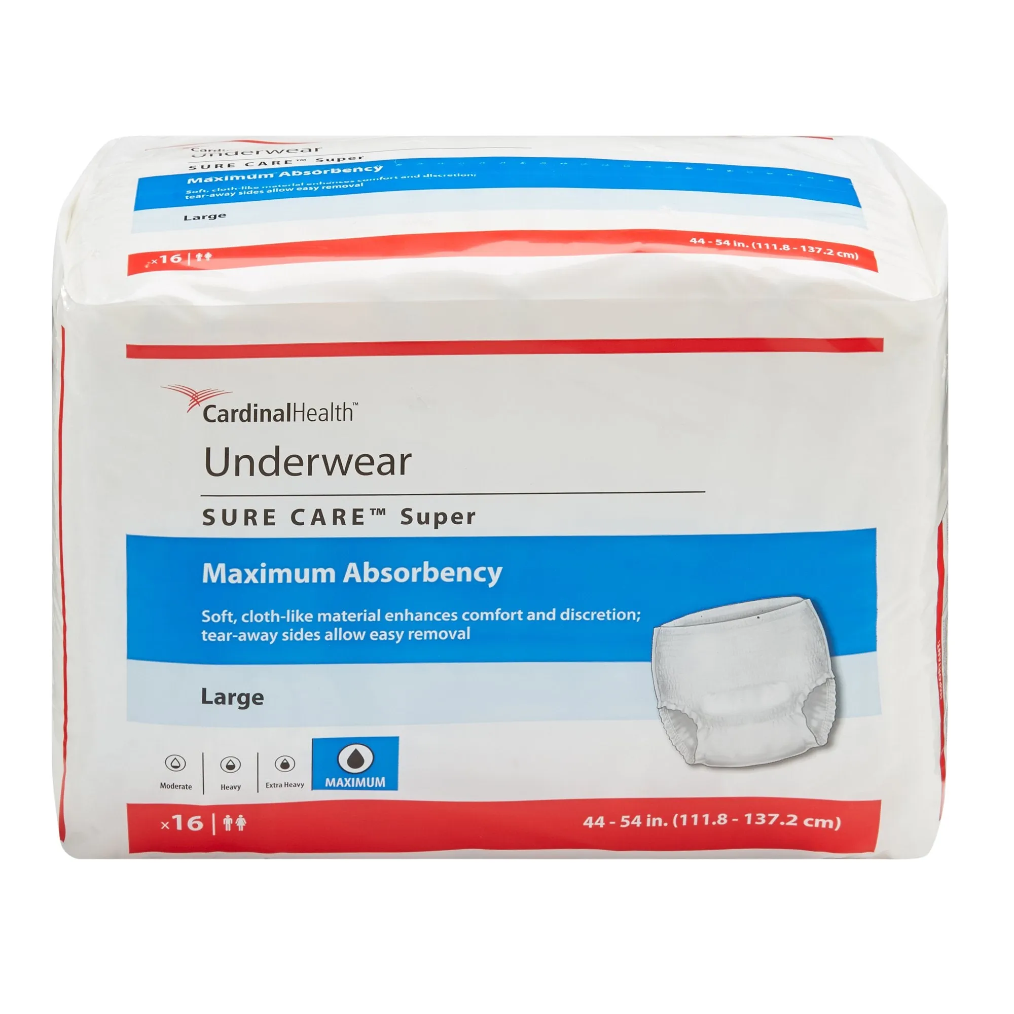 Sure Care Super Protective Incontinence Underwear, Maximum Absorbency, White, Adult, Unisex, Large, 44" to 54" Waist