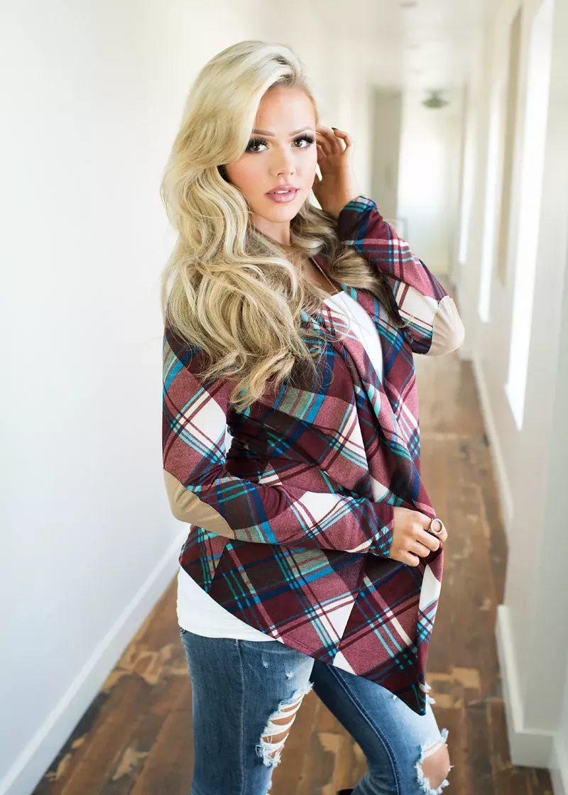 Tartan Plaid Cardigan (Wine)