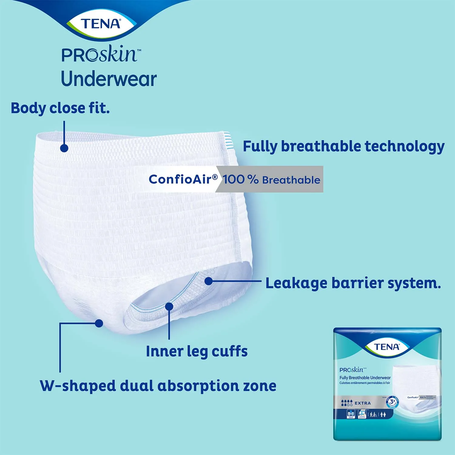 TENA ProSkin Extra Protective Incontinence Underwear 34"- 44", Moderate Absorbency, Unisex, Medium