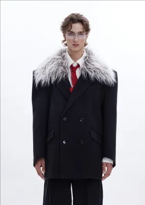 Textured Twill Fake Fur Collar Tailored Jacket WN11608