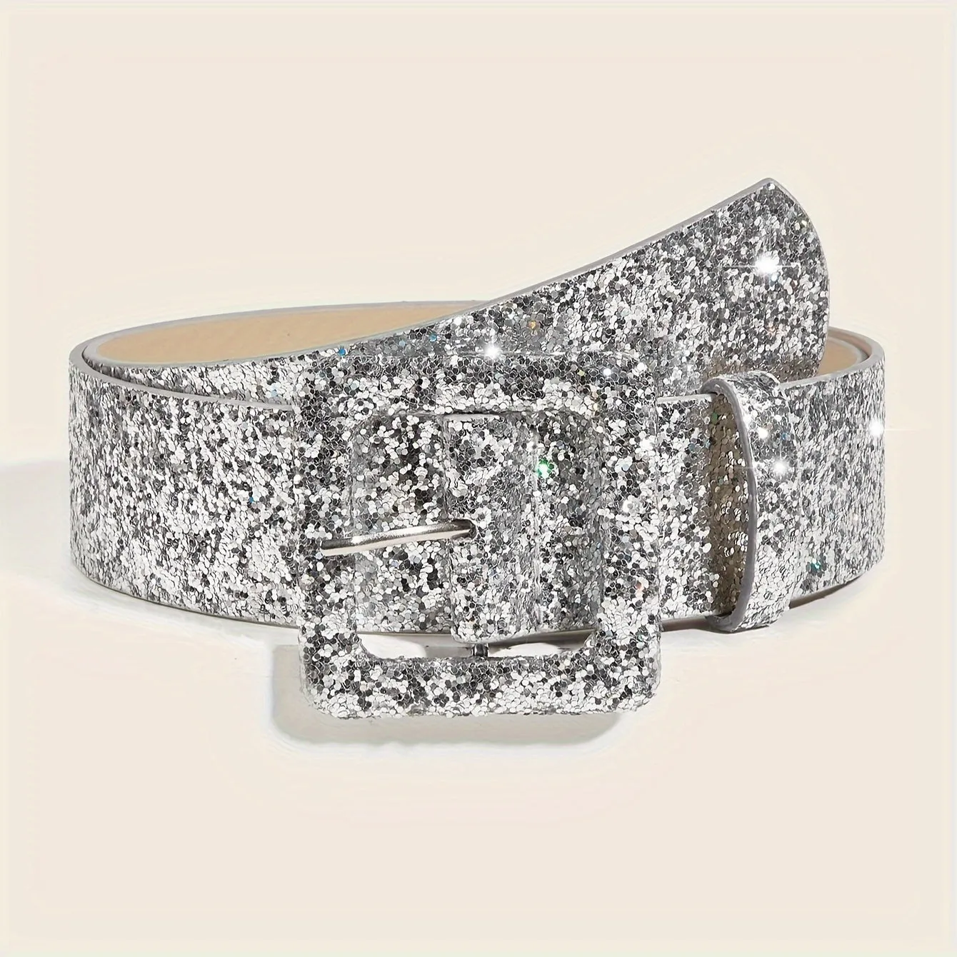 Trendy Y2K Sequin Square Buckle PU Belt for Women