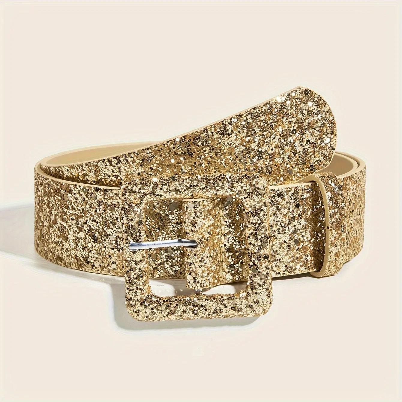 Trendy Y2K Sequin Square Buckle PU Belt for Women