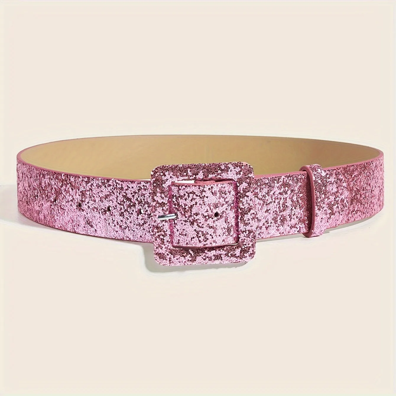 Trendy Y2K Sequin Square Buckle PU Belt for Women