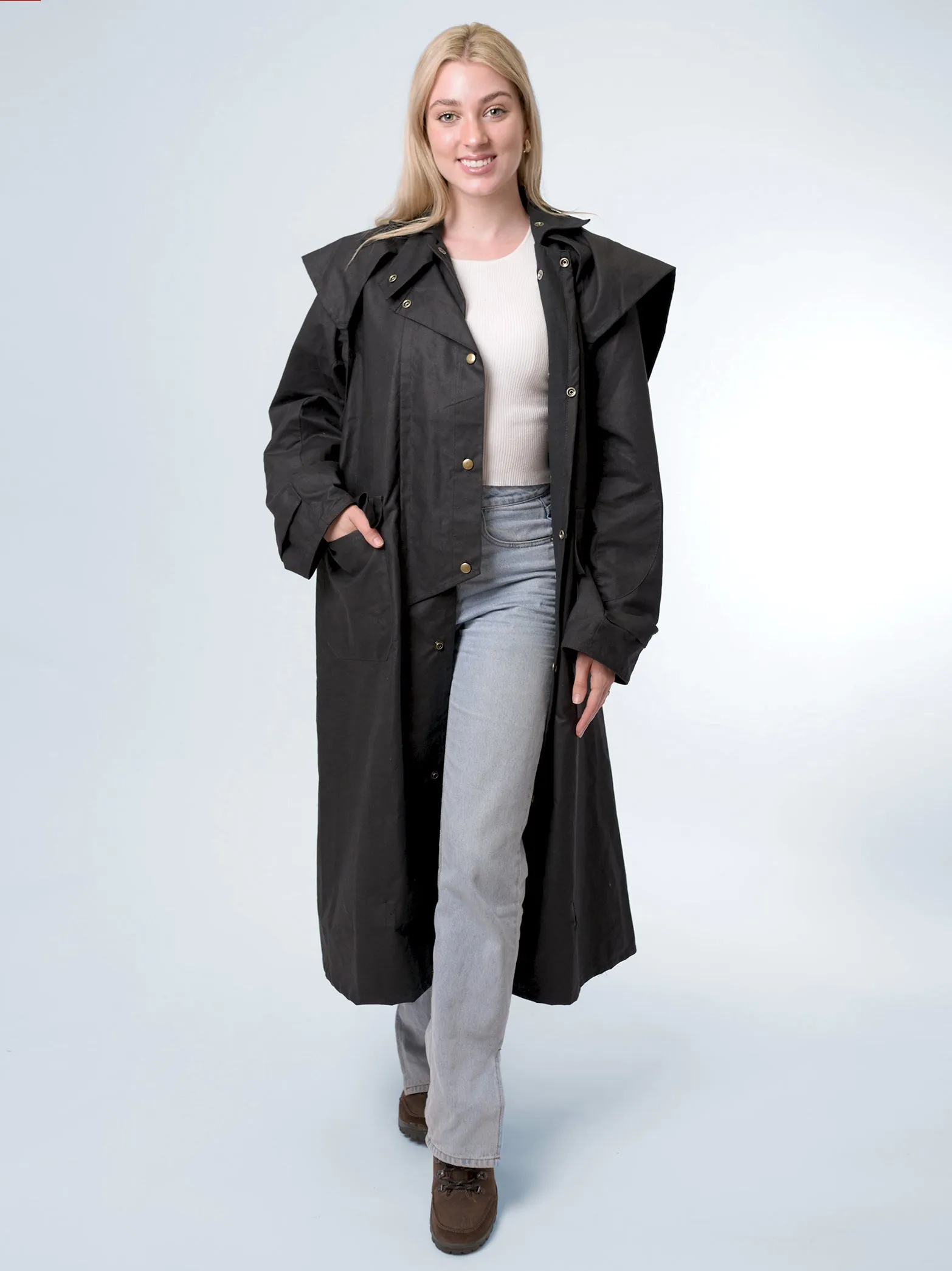 Unisex Full-length Oilskin Riding Coat with Hood