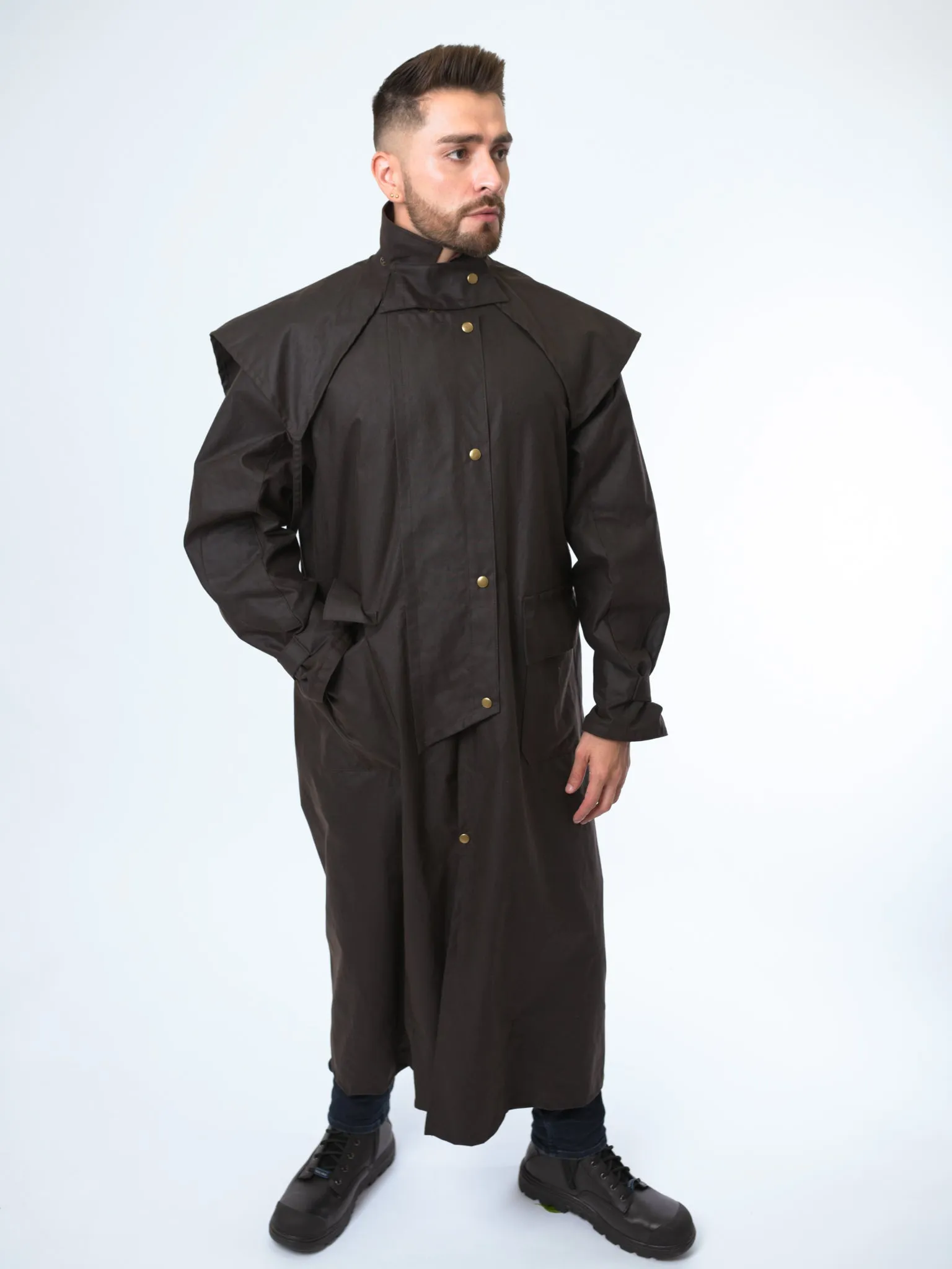 Unisex Full-length Oilskin Riding Coat with Hood